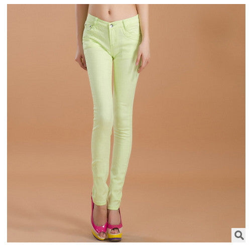 Online discount shop Australia - female slim show thin candycolor pencil denim pants / women's solid color casual carry buttock jeans