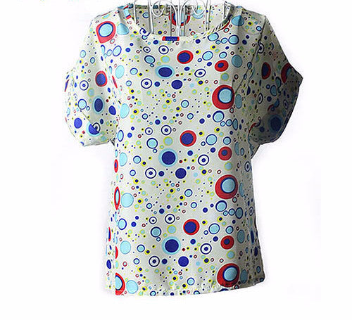 Online discount shop Australia - Colorful Apparel Print O-Neck Tropical Chiffon Women Blouses Short Batwing Sleeve Plus Size Shirt Body