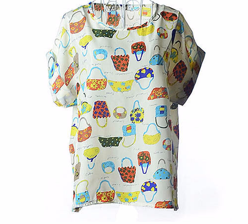 Online discount shop Australia - Colorful Apparel Print O-Neck Tropical Chiffon Women Blouses Short Batwing Sleeve Plus Size Shirt Body