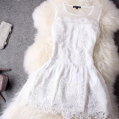 Fashion Large size Summer Dress Slim Dress Round Neck Sleeveless Lace Women Dress vestidos Party Dresses