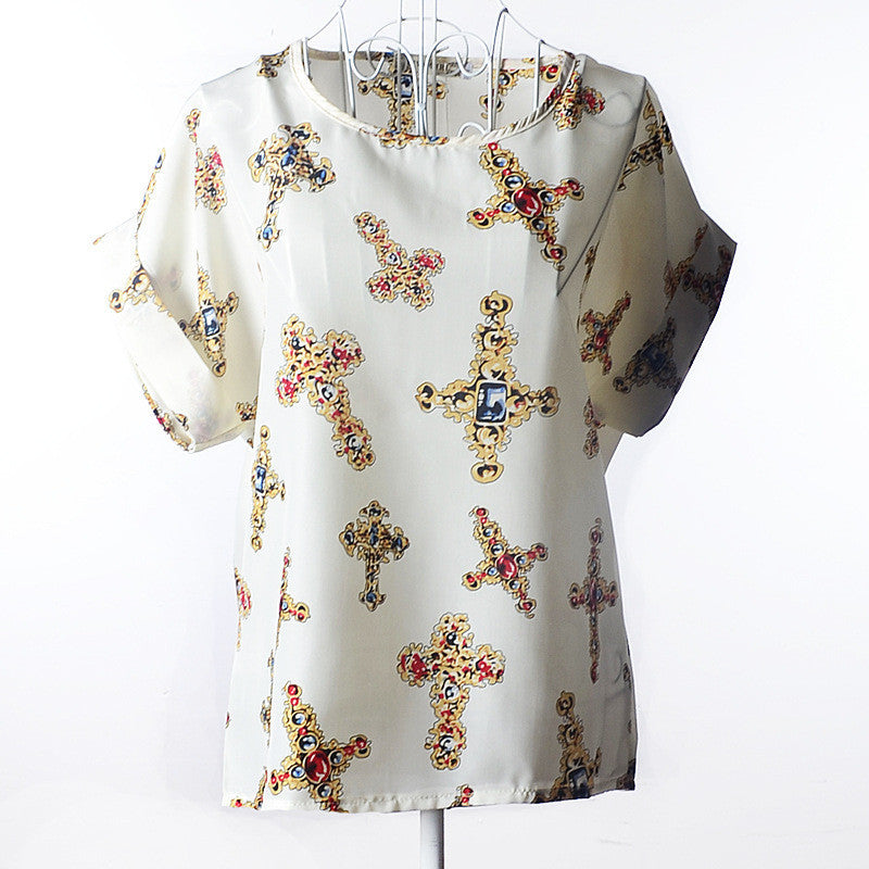 Online discount shop Australia - High Quality Heart Printed Women Blouses Short Sleeve Chiffon Blouse Plus Size Tops Shirt Women
