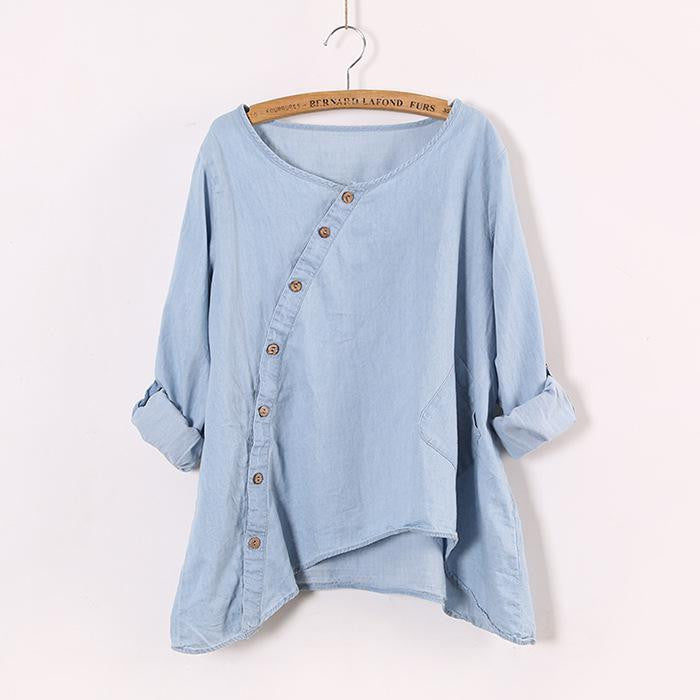 Women Tops Blouse Shirts Fashion Loose Plus Size Linen Blouse Button Shirt Female Denim Blouse