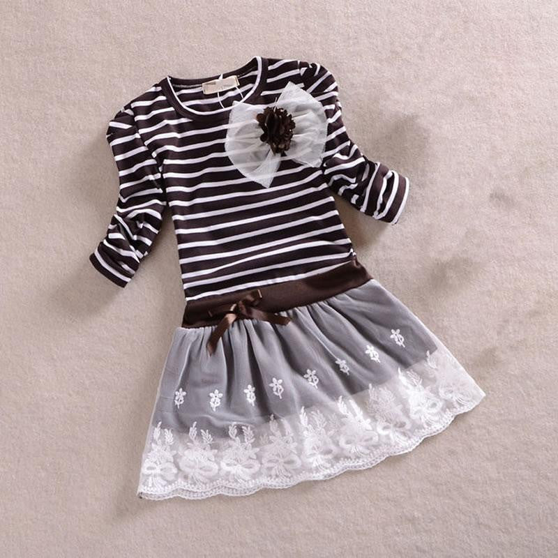 Online discount shop Australia - Children Wedding Dress Baby Girls Dresses Kids Striped Bow Long-Sleeved Lace Princess Casual Dress For Party