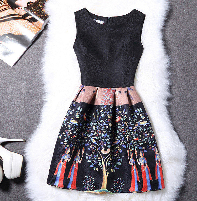 women vintage sexy casual fashion summer slim dress print floral sleeveless plus size festa party dresses vestidos