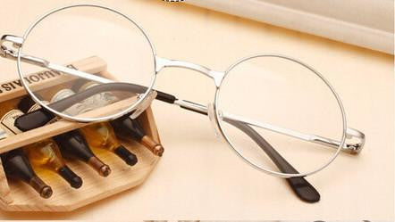 Women Vintage Glasses Frame Plain Mirror Big Round Metal Optical Frame For Girl Eyeglass Clear Lens
