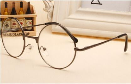 Women Vintage Glasses Frame Plain Mirror Big Round Metal Optical Frame For Girl Eyeglass Clear Lens