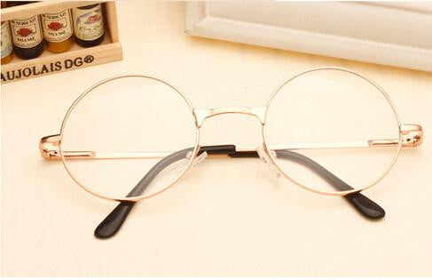 Women Vintage Glasses Frame Plain Mirror Big Round Metal Optical Frame For Girl Eyeglass Clear Lens
