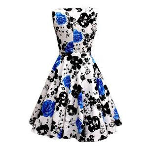 Women\'s Vintage 50s 60s Floral Rockabilly Tutu Pinup Sleeveless Bodycon Evening Party Clubwear Formal Dress