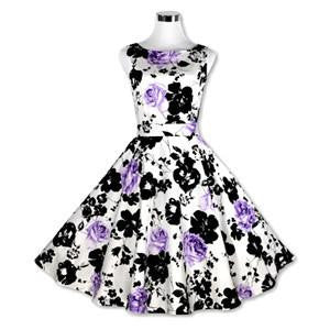 Women\'s Vintage 50s 60s Floral Rockabilly Tutu Pinup Sleeveless Bodycon Evening Party Clubwear Formal Dress