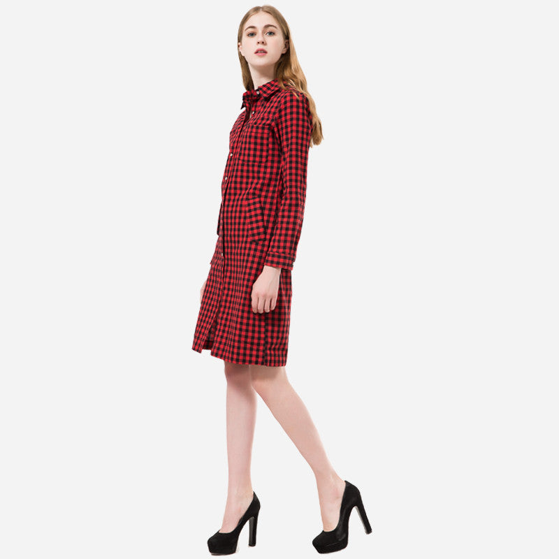 Online discount shop Australia - Dioufond Autumn Women Dress Long Plaid Casual Dress Long Sleeve Dresses Office Dresses Vestidos Robe Longue Femme Plus Size
