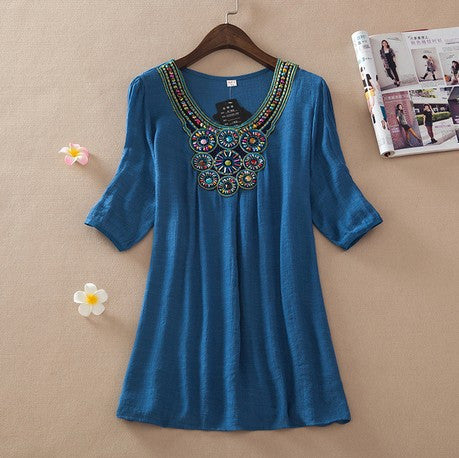 Online discount shop Australia - dress women's top embroidery dress plus size female casual dress women beading dress