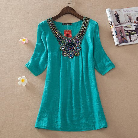 Online discount shop Australia - dress women's top embroidery dress plus size female casual dress women beading dress