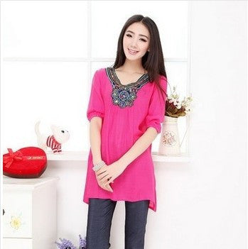 Online discount shop Australia - dress women's top embroidery dress plus size female casual dress women beading dress