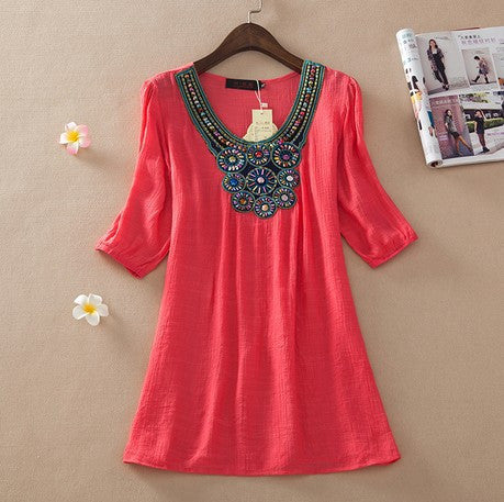Online discount shop Australia - dress women's top embroidery dress plus size female casual dress women beading dress