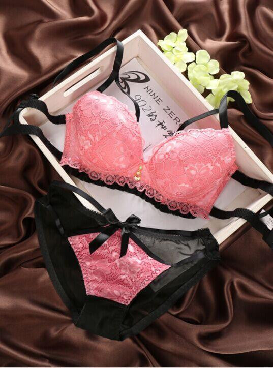 Lace Bra Push up Deep V-neck Women's Underwear Set Cut Lingerie Set for Woman Japan Bra Panties Set High