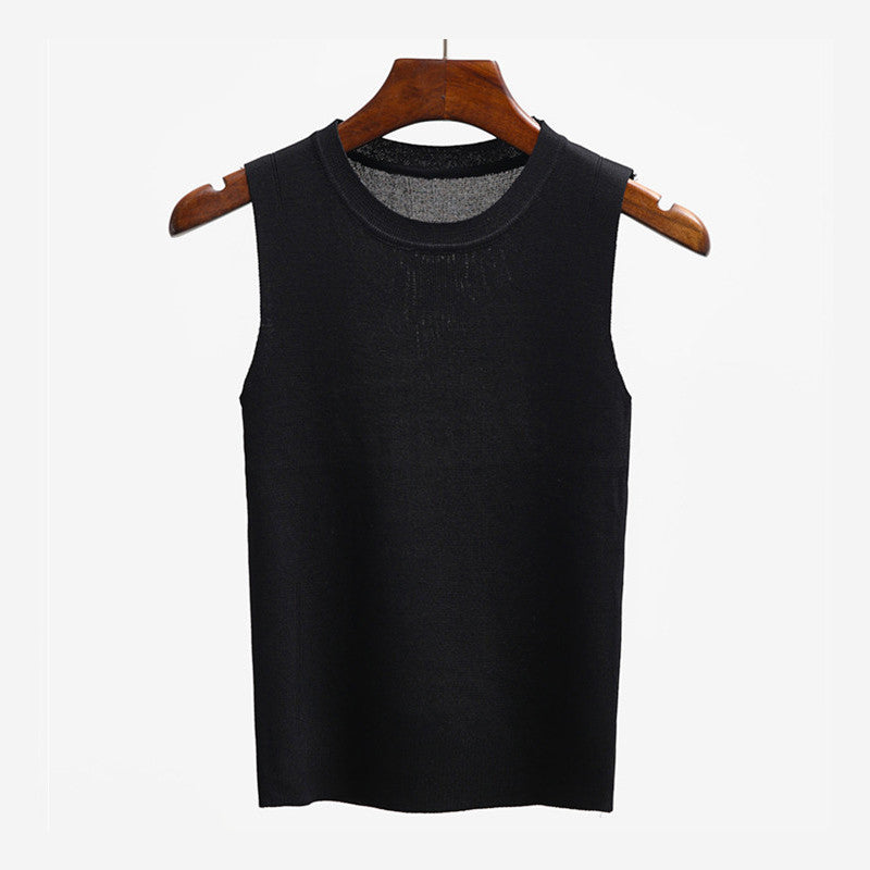 Ocean-q 9 Color Solid High Knitted Elastic Base Sleeveless Vest Ladies Halter Crochet Tank Top Women