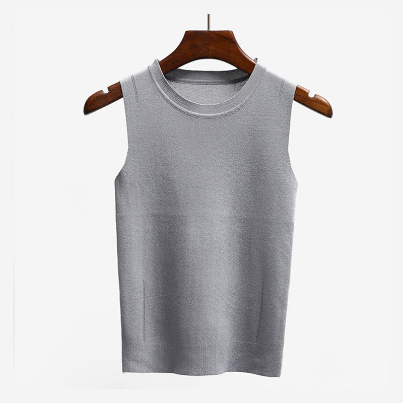 Ocean-q 9 Color Solid High Knitted Elastic Base Sleeveless Vest Ladies Halter Crochet Tank Top Women