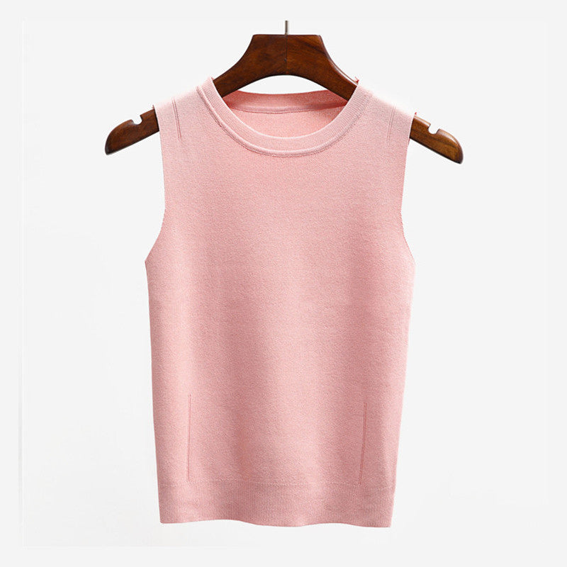 Ocean-q 9 Color Solid High Knitted Elastic Base Sleeveless Vest Ladies Halter Crochet Tank Top Women