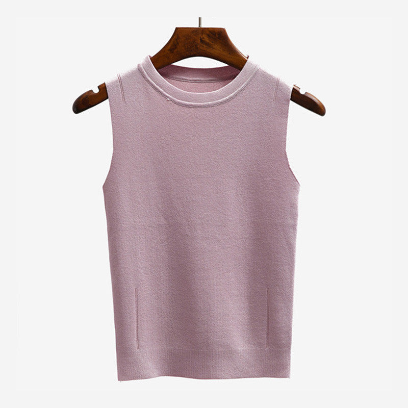 Ocean-q 9 Color Solid High Knitted Elastic Base Sleeveless Vest Ladies Halter Crochet Tank Top Women