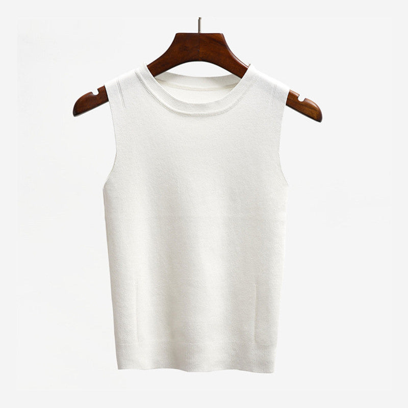 Ocean-q 9 Color Solid High Knitted Elastic Base Sleeveless Vest Ladies Halter Crochet Tank Top Women