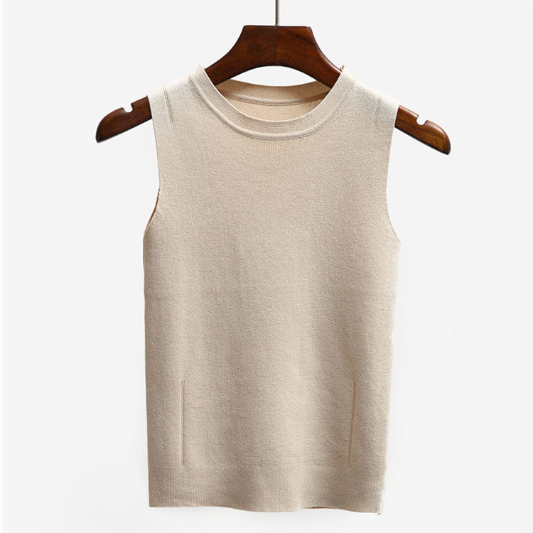 Ocean-q 9 Color Solid High Knitted Elastic Base Sleeveless Vest Ladies Halter Crochet Tank Top Women