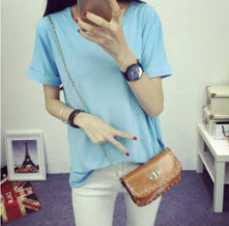 Online discount shop Australia - fashion Women's  Clothes Shirt O-neck Her boyfriend wind edge pure color