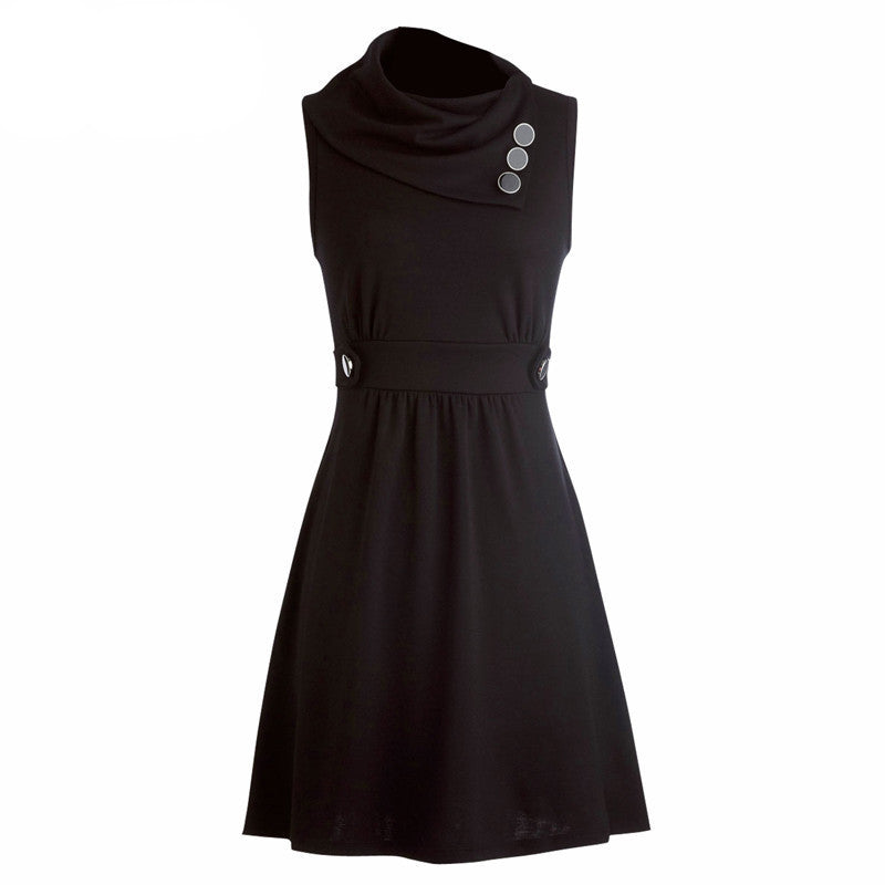 Online discount shop Australia - Nemidor Spring Women Elegant Irregular Collar Retro Button Swing Dresses Casual Sleeveless Party Midi Dress