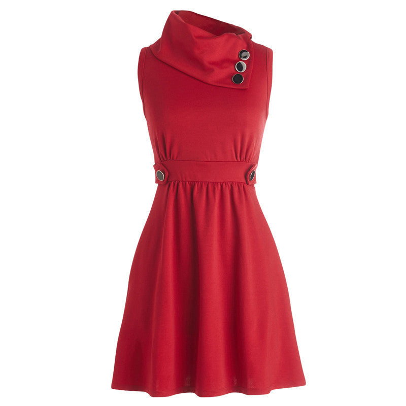 Online discount shop Australia - Nemidor Spring Women Elegant Irregular Collar Retro Button Swing Dresses Casual Sleeveless Party Midi Dress