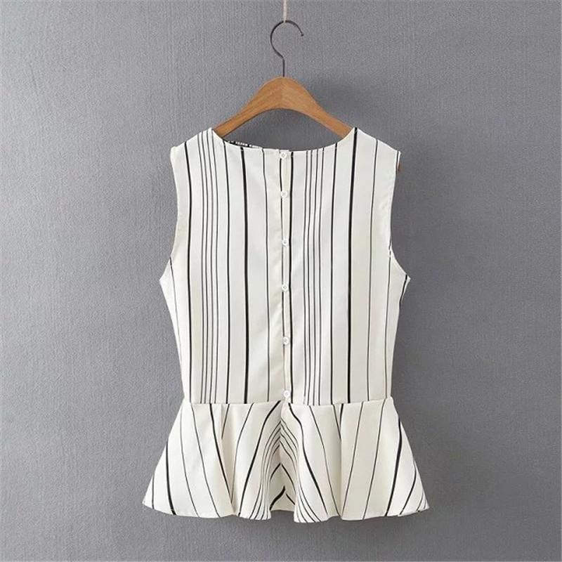 Women Collecation OL Tops Striped Design Elegant Sleevelss Blouse Peplum Design Blouse