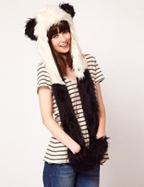 10 Styles Warm Winter Faux Animal Fur Hat Fluffy Plush Cap Dint Hood Scarf Shawl with Gloves Set Leopard Panda Hat Scarf Set - CelebritystyleFashion.com.au online clothing shop australia