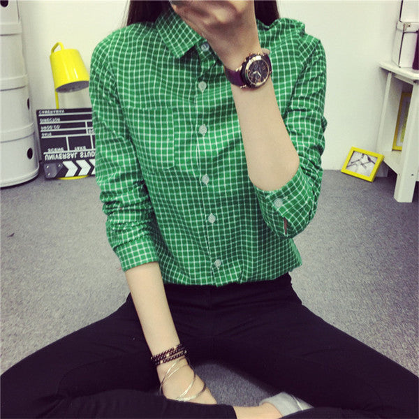 Online discount shop Australia - Ladies Female Casual Cotton Long Sleeve Plaid Shirt Women Slim Outerwear Blouse Tops Size S-XXL