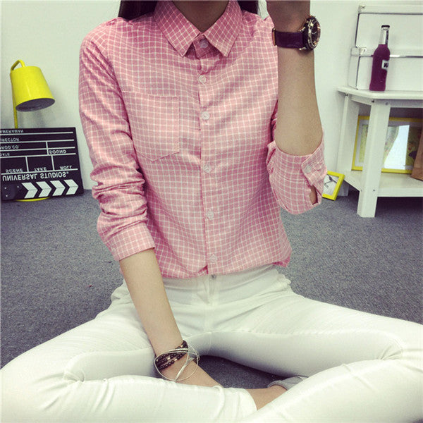 Online discount shop Australia - Ladies Female Casual Cotton Long Sleeve Plaid Shirt Women Slim Outerwear Blouse Tops Size S-XXL