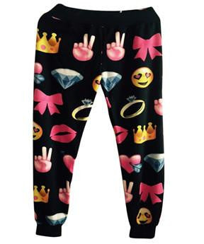 Women Emoji Pants Loose Punk Elastic Waist Harem Soprtwear Jogger Trousers