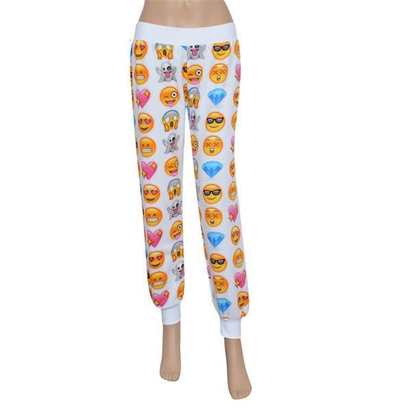 Women Emoji Pants Loose Punk Elastic Waist Harem Soprtwear Jogger Trousers