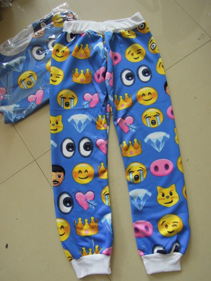 Women Emoji Pants Loose Punk Elastic Waist Harem Soprtwear Jogger Trousers