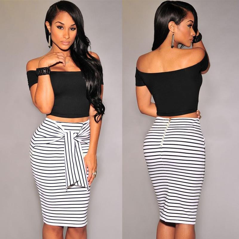 office Skirts Plus Size Women High Waist Stripe Bodycon Long larga vintage