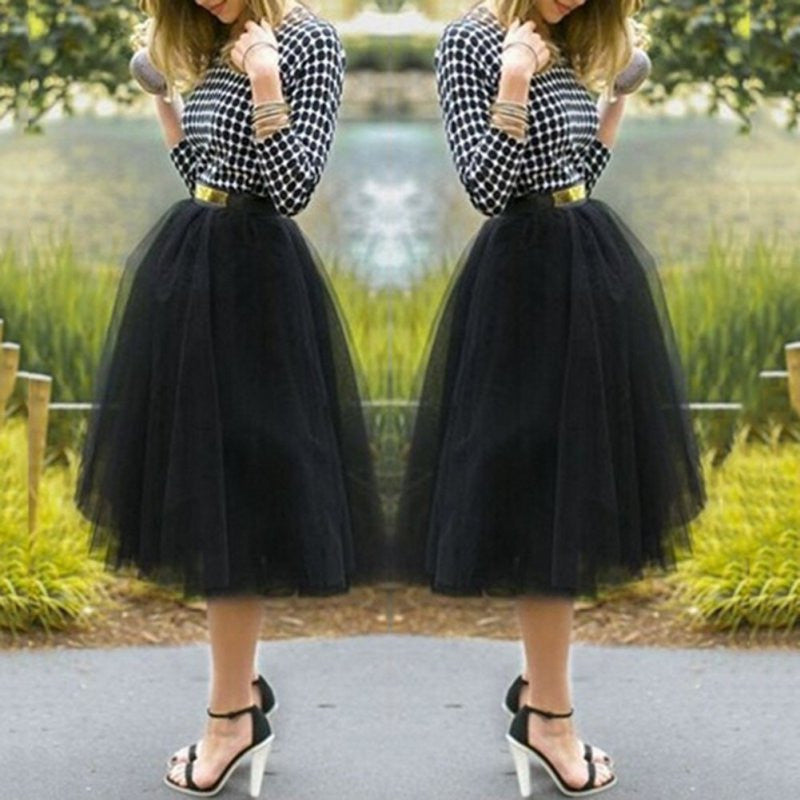 Puff Women Chiffon Tulle Skirt White Faldas High Waist Midi Knee Length Chiffon Plus Size Grunge Jupe Female Skirts nz17