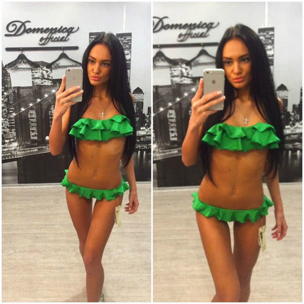 Sexy Women Bikini Set Pleated Ruffle Side Biquini Brasileiro Bandeau Halter Swimsuits Low Waist Swimwear Summer Dress - CelebritystyleFashion.com.au online clothing shop australia