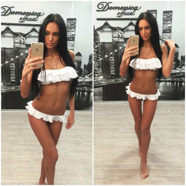 Sexy Women Bikini Set Pleated Ruffle Side Biquini Brasileiro Bandeau Halter Swimsuits Low Waist Swimwear Summer Dress - CelebritystyleFashion.com.au online clothing shop australia