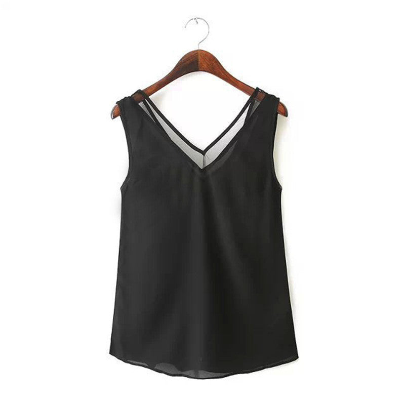 Online discount shop Australia - Casual Women Sexy V-Neck Chiffon Sleeveless Tank Top  fashion clothing