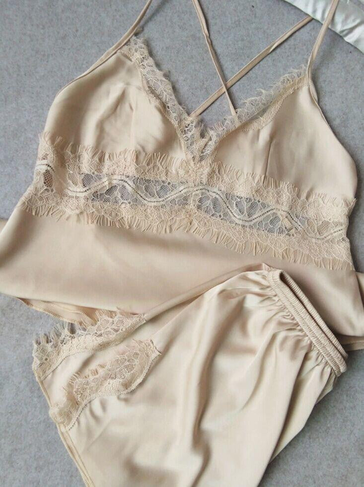 pijamas set Women Sleep set Deep V-neck Spaghetti Strap Shorts pijama women pajama sets