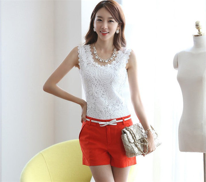 Plus Size XXL Women Blouse Lace Vintage Sleeveless White Black Crochet Casual Shirts Tops