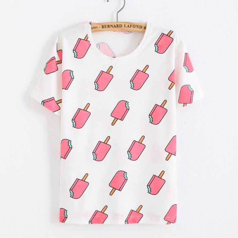 Women T Shirt Loose Women Retro Printed Short-sleeved T-shirt National style tops Tees