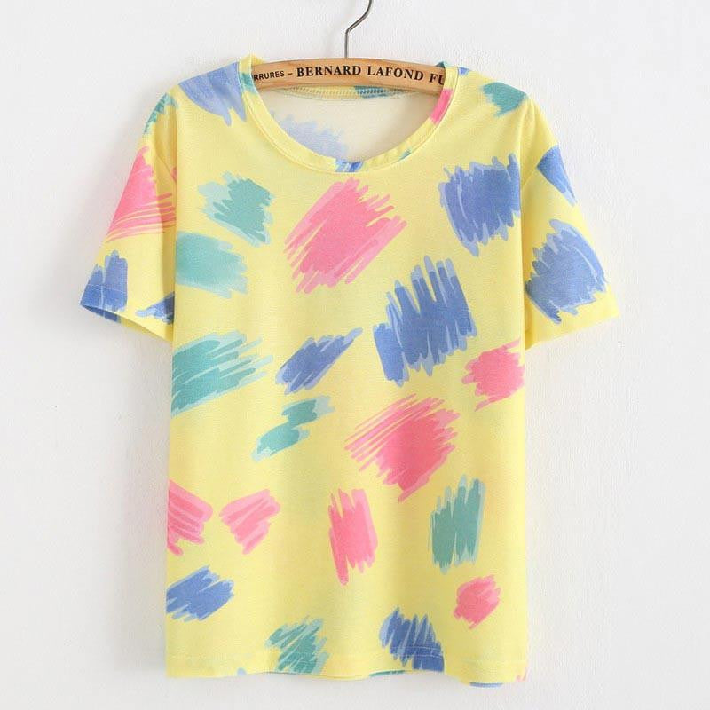 Women T Shirt Loose Women Retro Printed Short-sleeved T-shirt National style tops Tees