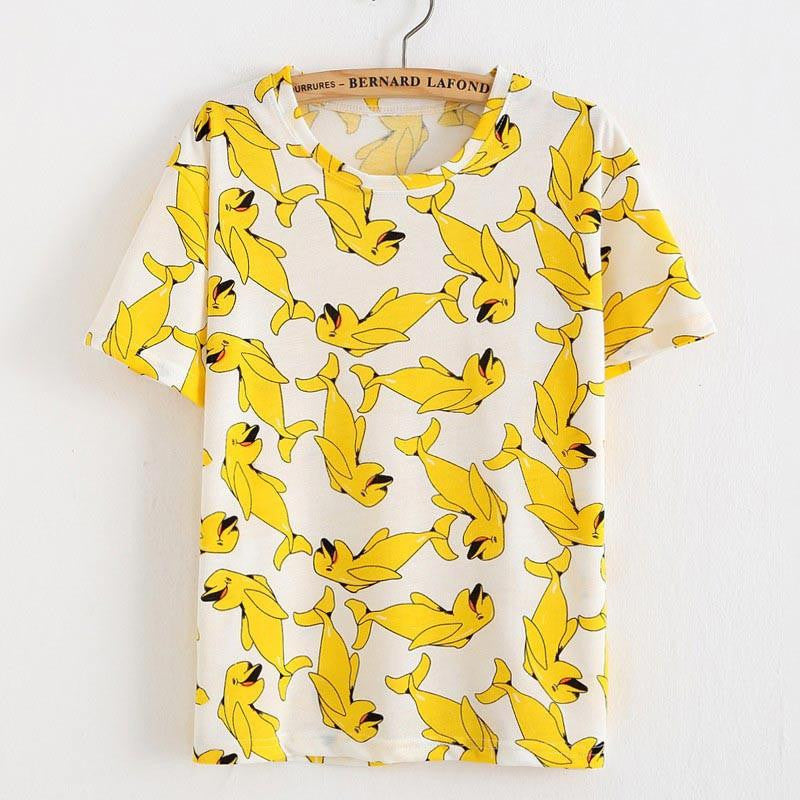 Women T Shirt Loose Women Retro Printed Short-sleeved T-shirt National style tops Tees
