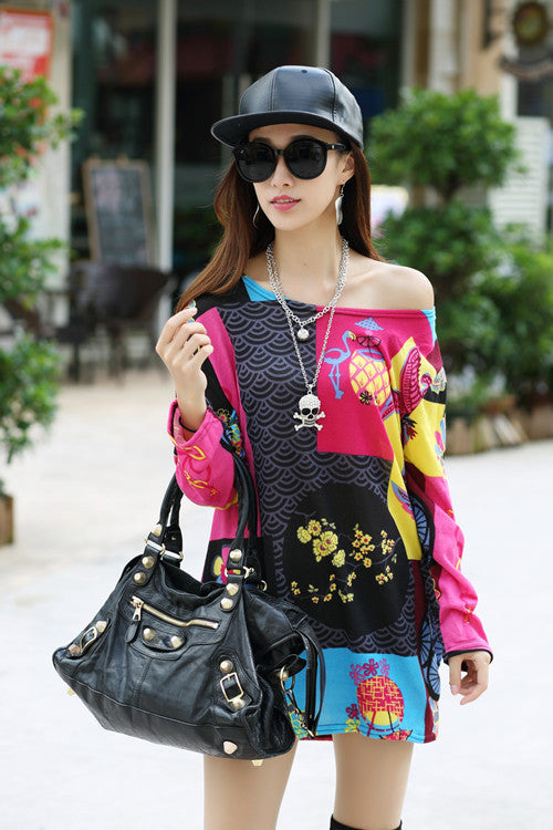 Online discount shop Australia - Autumn winter women dress plus size ropa mujer long sleeve o-neck print tunic tops loose vestidos invierno woman clothes