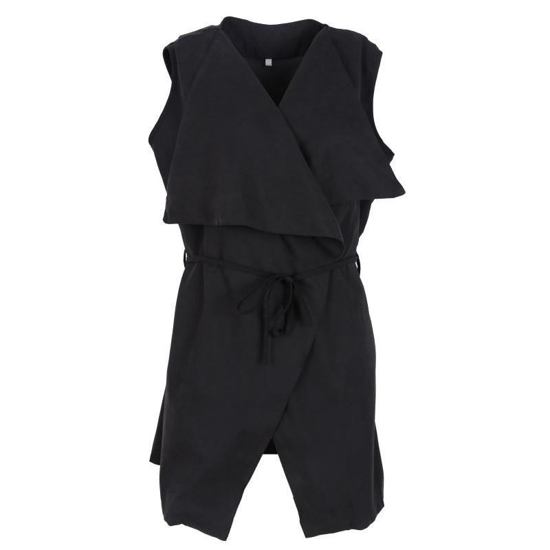 Women Lapel Vest Sleeveless Long Waistcoat Cardigan Coat Blazer Jacket