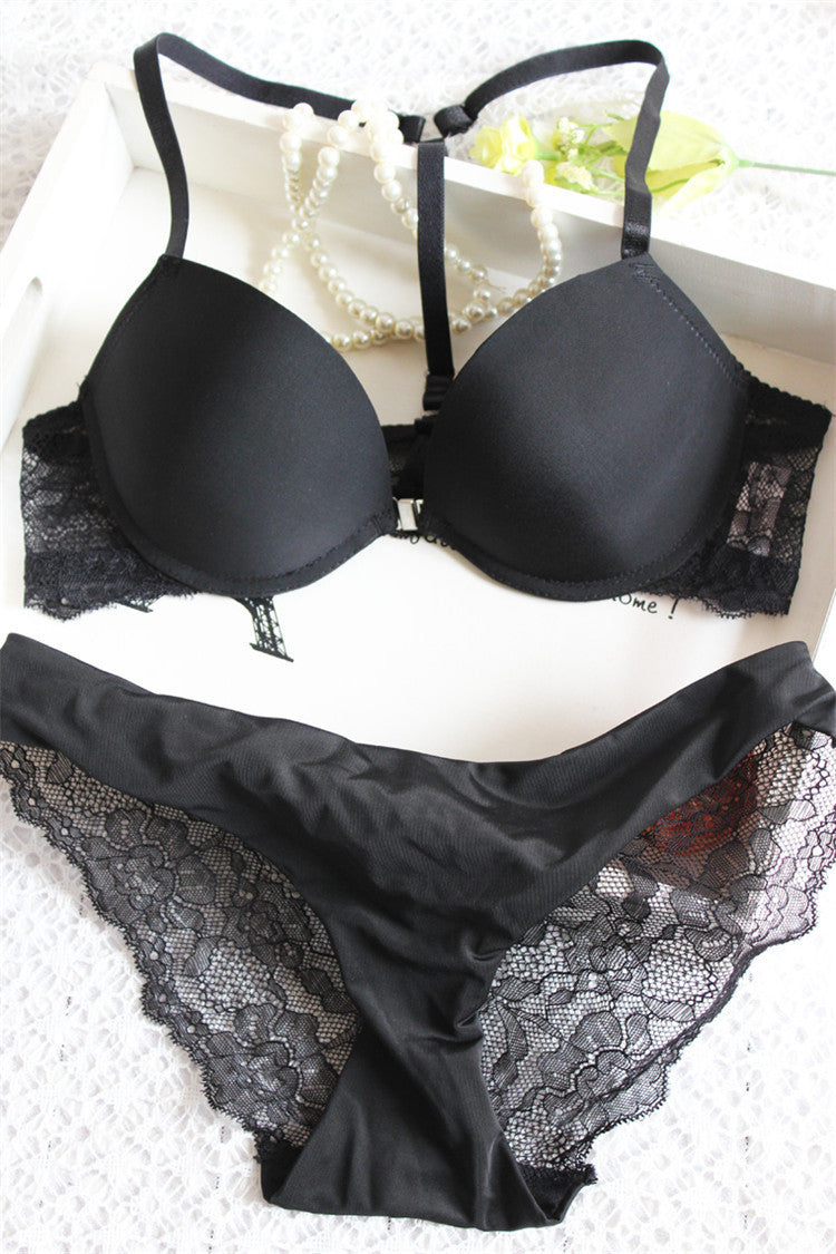 Online discount shop Australia - Buckle small chest women's underwear bra push up lace sexy thin adjustable set