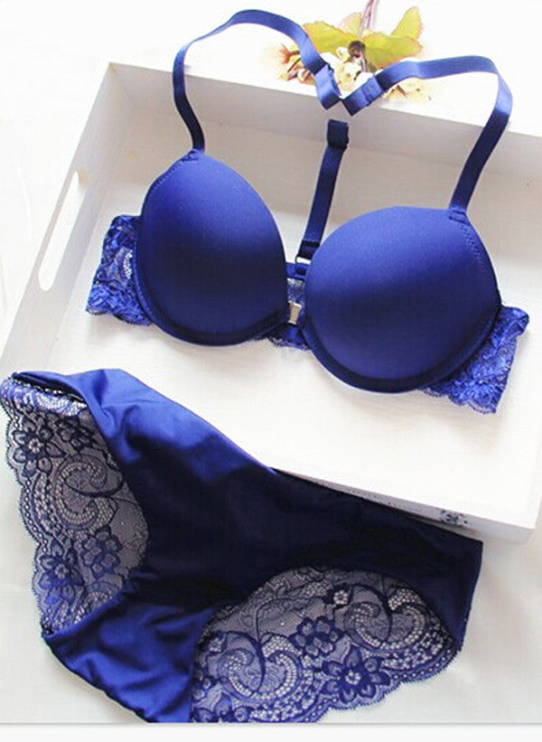 Online discount shop Australia - Buckle small chest women's underwear bra push up lace sexy thin adjustable set