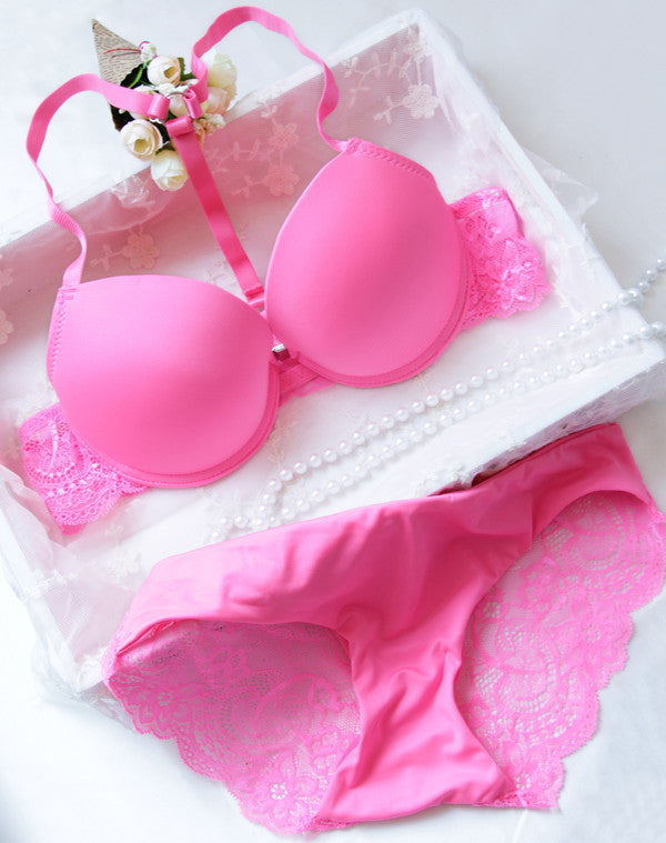 Online discount shop Australia - Buckle small chest women's underwear bra push up lace sexy thin adjustable set